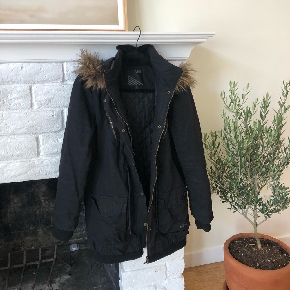 Vans Black Utility Jacket with Faux Fur Trim